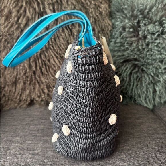 Talbots Navy Blue w/White Dots Raffia Shoulder Bag - Picture 4 of 13